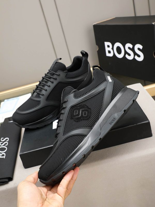 BOSS Monogram Mixed-Material Runner Sneakers – Triple Black (2) BOSS Monogram Mixed-Material Runner Sneakers – Triple Black