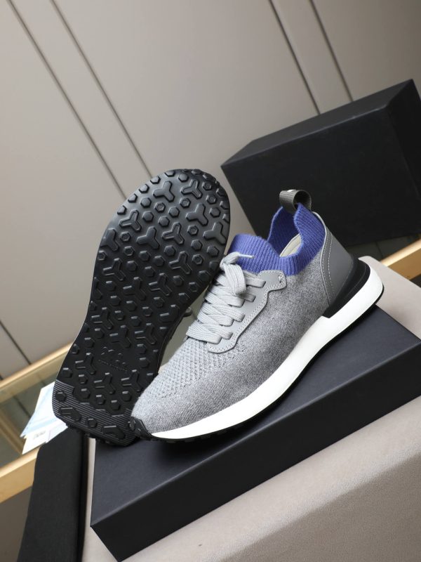 Brunello Cucinelli Stretch-Knit Runner Sneakers – Light Grey & Blue