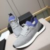Brunello Cucinelli Stretch-Knit Runner Sneakers – Light Grey & Blue