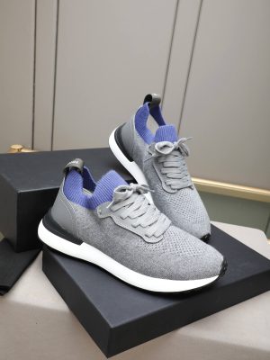 Brunello Cucinelli Stretch-Knit Runner Sneakers – Light Grey & Blue (5) Brunello Cucinelli Stretch-Knit Runner Sneakers – Light Grey & Blue
