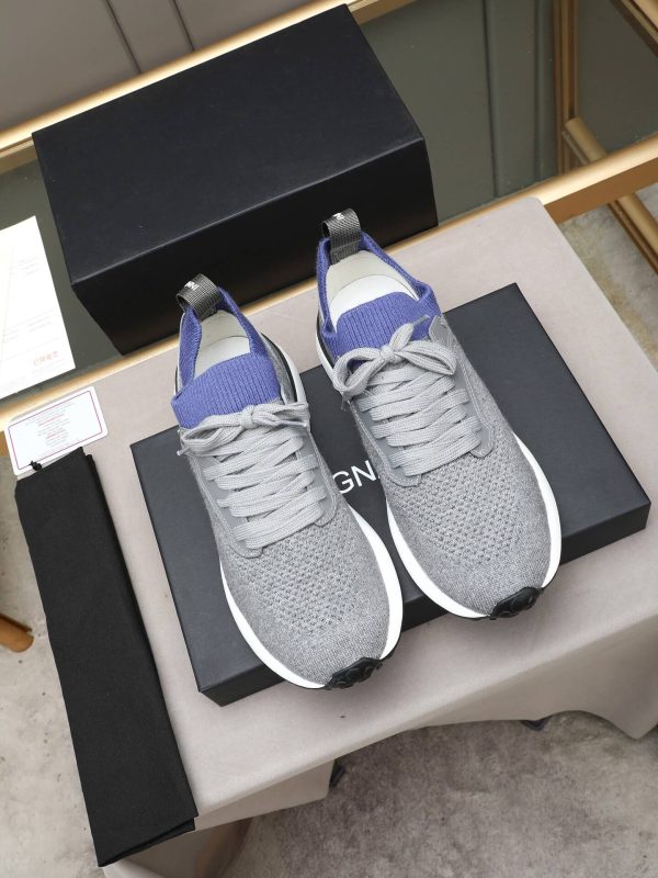 Brunello Cucinelli Stretch-Knit Runner Sneakers – Light Grey & Blue