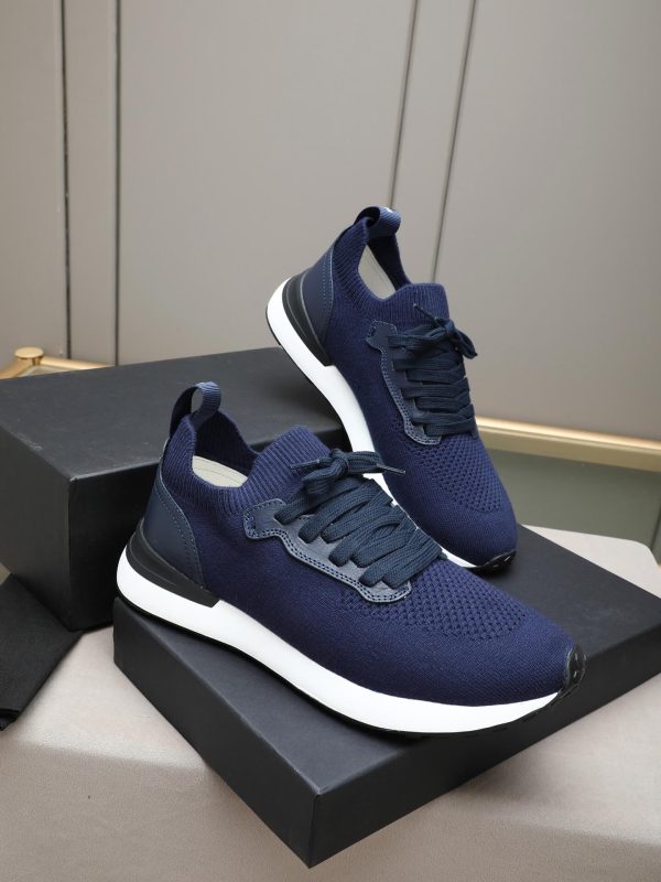 Brunello Cucinelli Stretch-Knit Runner Sneakers – Navy Blue