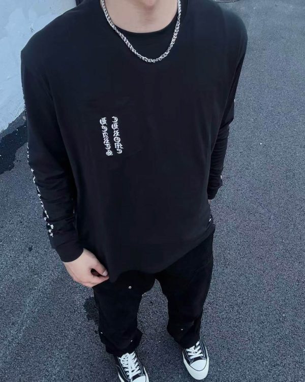 Chrome Hearts Phantom Cross Sanskrit Arm Long Sleeve Shirt- Black
