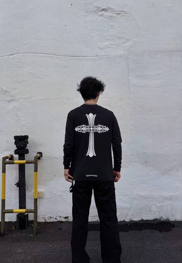 Chrome Hearts Phantom Cross Sanskrit Arm Long Sleeve Shirt- Black