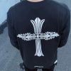 Chrome Hearts Phantom Cross Sanskrit Arm Long Sleeve Shirt- Black