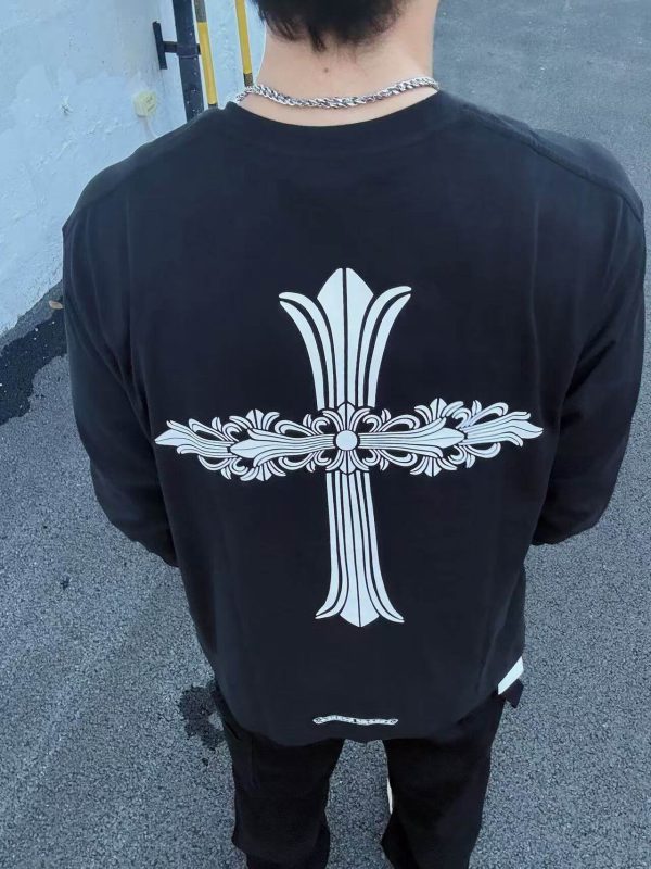 Chrome Hearts Phantom Cross Sanskrit Arm Long Sleeve Shirt- Black