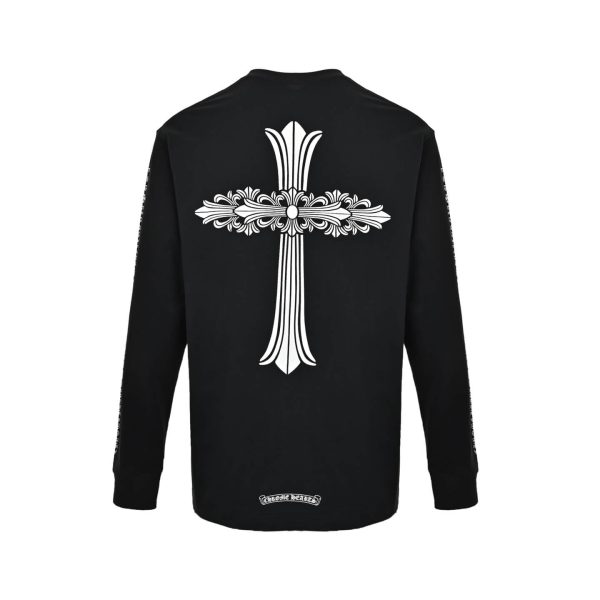 Chrome Hearts Phantom Cross Sanskrit Arm Long Sleeve Shirt- Black