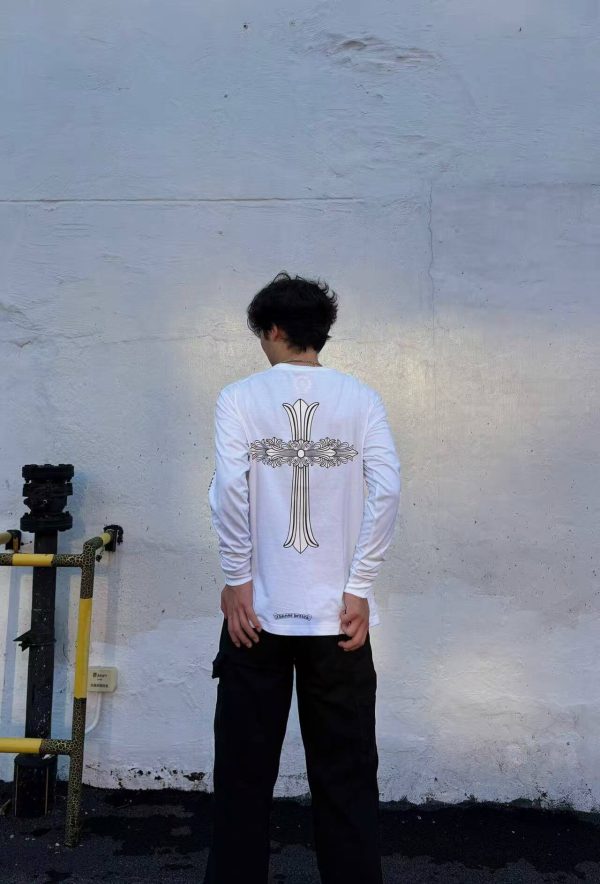 Chrome Hearts Phantom Cross Sanskrit Arm Long Sleeve Shirt- White (1) Chrome Hearts Phantom Cross Sanskrit Arm Long Sleeve Shirt- White