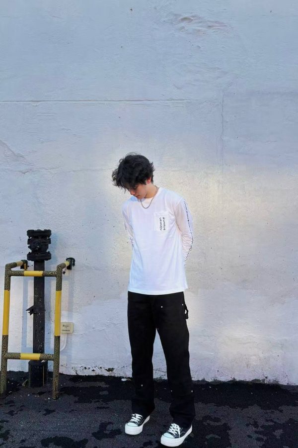 Chrome Hearts Phantom Cross Sanskrit Arm Long Sleeve Shirt- White (3) Chrome Hearts Phantom Cross Sanskrit Arm Long Sleeve Shirt- White