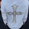 Chrome Hearts Phantom Cross Sanskrit Arm Long Sleeve Shirt- White (4) Chrome Hearts Phantom Cross Sanskrit Arm Long Sleeve Shirt- White