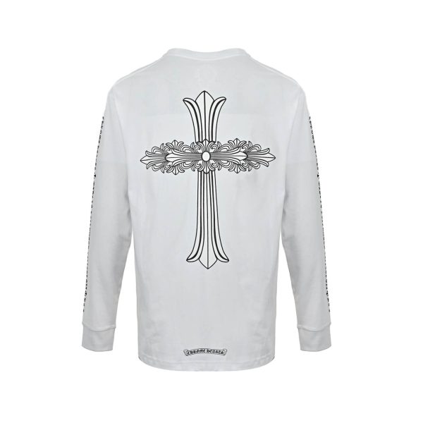 Chrome Hearts Phantom Cross Sanskrit Arm Long Sleeve Shirt- White (5) Chrome Hearts Phantom Cross Sanskrit Arm Long Sleeve Shirt- White