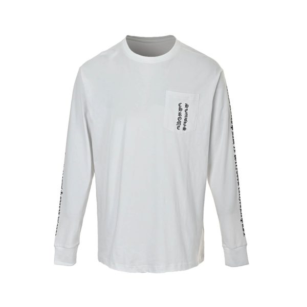 Chrome Hearts Phantom Cross Sanskrit Arm Long Sleeve Shirt- White (6) Chrome Hearts Phantom Cross Sanskrit Arm Long Sleeve Shirt- White