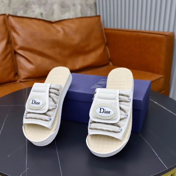 Dior Aqua Mule – Beige Padded Technical Fabric & Grained Calfski (1) Dior Aqua Mule – Beige Padded Technical Fabric & Grained Calfski
