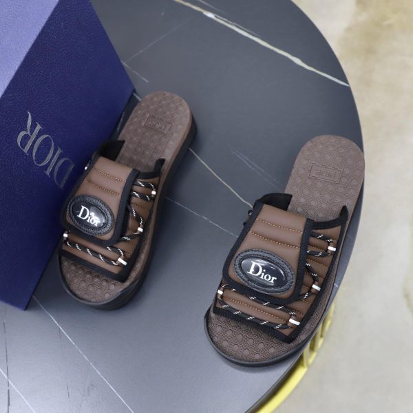 Dior Aqua Mule – Brown Padded Technical Fabric & Grained Calfskin