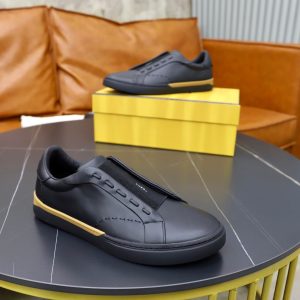 FENDI City Leather Slip-On Sneaker – Black & Natural Tan (7) FENDI City Leather Slip-On Sneaker – Black & Natural Tan
