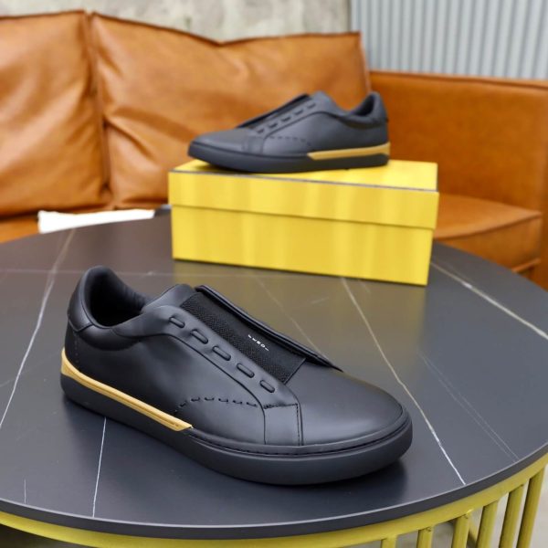 FENDI City Leather Slip-On Sneaker – Black & Natural Tan (7) FENDI City Leather Slip-On Sneaker – Black & Natural Tan