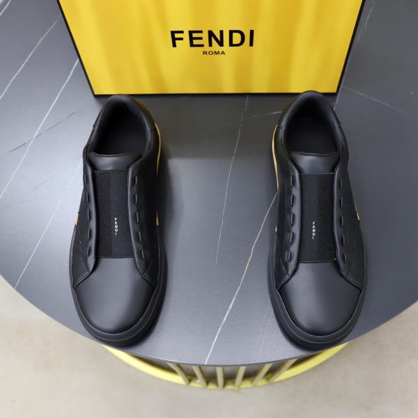 FENDI City Leather Slip-On Sneaker – Black & Natural Tan (9) FENDI City Leather Slip-On Sneaker – Black & Natural Tan