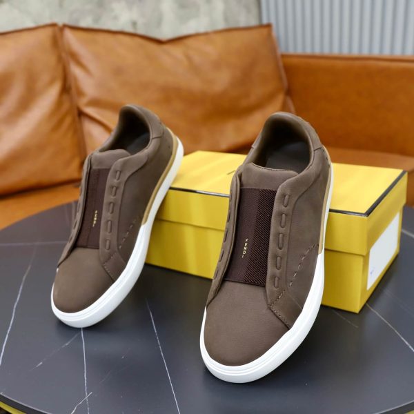 FENDI City Nubuck Slip-On Sneaker – Brown & Natural Tan