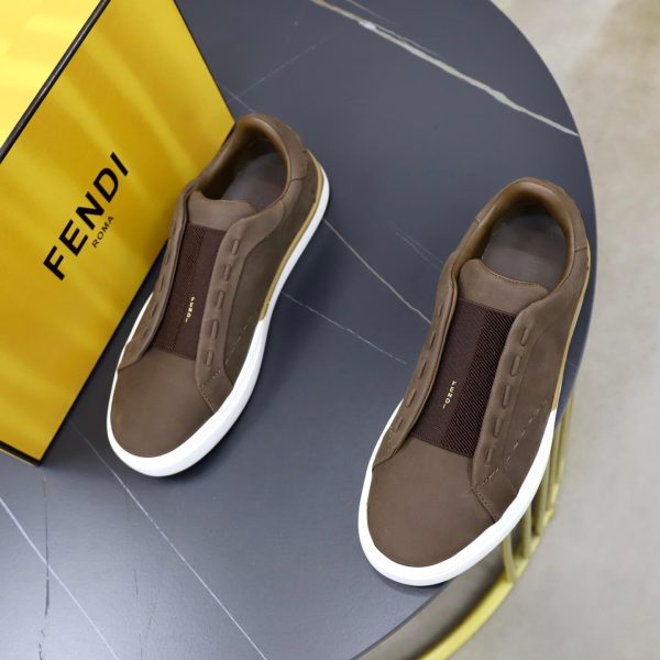 FENDI City Nubuck Slip-On Sneaker – Brown & Natural Tan