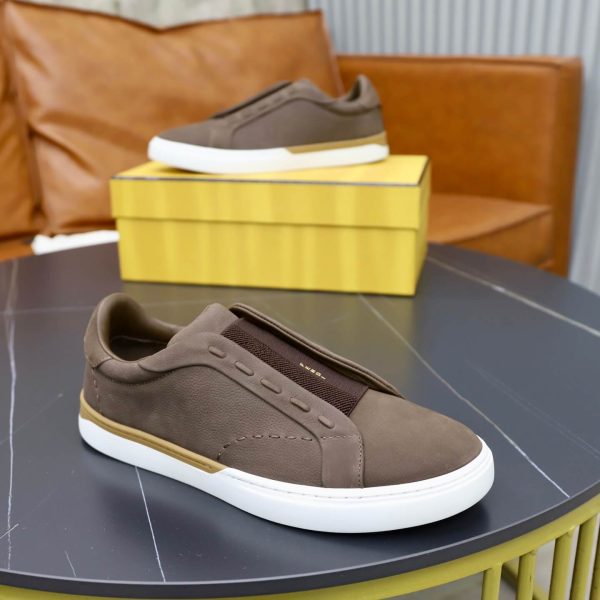 FENDI City Nubuck Slip-On Sneaker – Brown & Natural Tan
