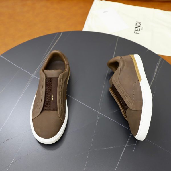 FENDI City Nubuck Slip-On Sneaker – Brown & Natural Tan