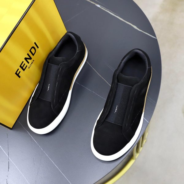 FENDI City Suede Slip-On Sneaker – Black & Natural Tan (6) FENDI City Suede Slip-On Sneaker – Black & Natural Tan