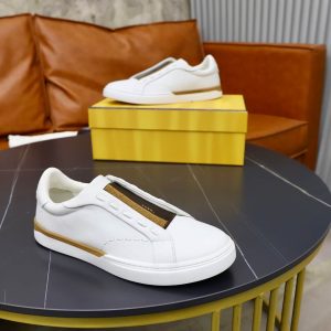 Fendi FF Webbing Slip-On Sneakers – White Leather & Tobacco (1) Fendi FF Webbing Slip-On Sneakers – White Leather & Tobacco