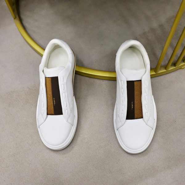 Fendi FF Webbing Slip-On Sneakers – White Leather & Tobacco (5) Fendi FF Webbing Slip-On Sneakers – White Leather & Tobacco