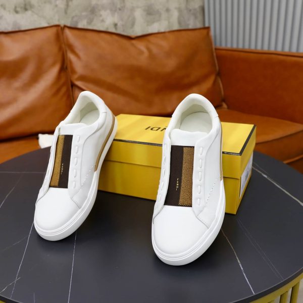 Fendi FF Webbing Slip-On Sneakers – White Leather & Tobacco (7) Fendi FF Webbing Slip-On Sneakers – White Leather & Tobacco