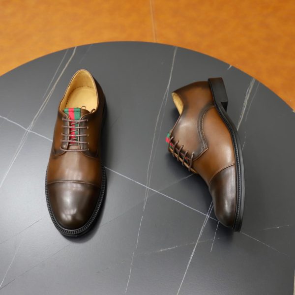 Gucci Web Detail Derby Shoes – Burnished Brown Patina Leather