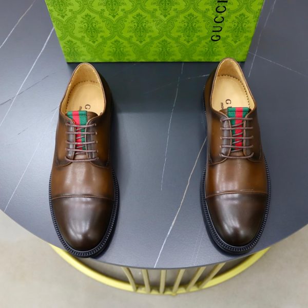 Gucci Web Detail Derby Shoes – Burnished Brown Patina Leather