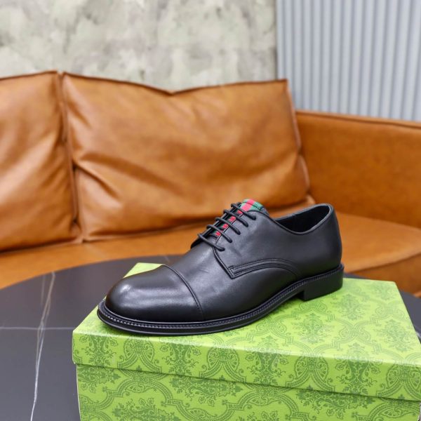 Gucci Web Detail Derby Shoes – Matte Black Calfskin (1) Gucci Web Detail Derby Shoes – Matte Black Calfskin