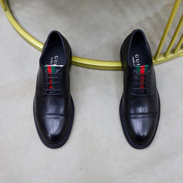 Gucci Web Detail Derby Shoes – Matte Black Calfskin (4) Gucci Web Detail Derby Shoes – Matte Black Calfskin