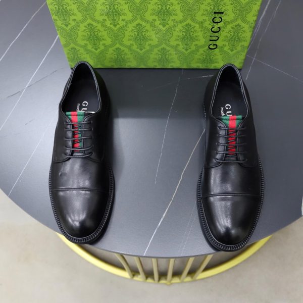 Gucci Web Detail Derby Shoes – Matte Black Calfskin (5) Gucci Web Detail Derby Shoes – Matte Black Calfskin