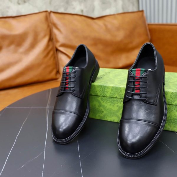 Gucci Web Detail Derby Shoes – Matte Black Calfskin (6) Gucci Web Detail Derby Shoes – Matte Black Calfskin