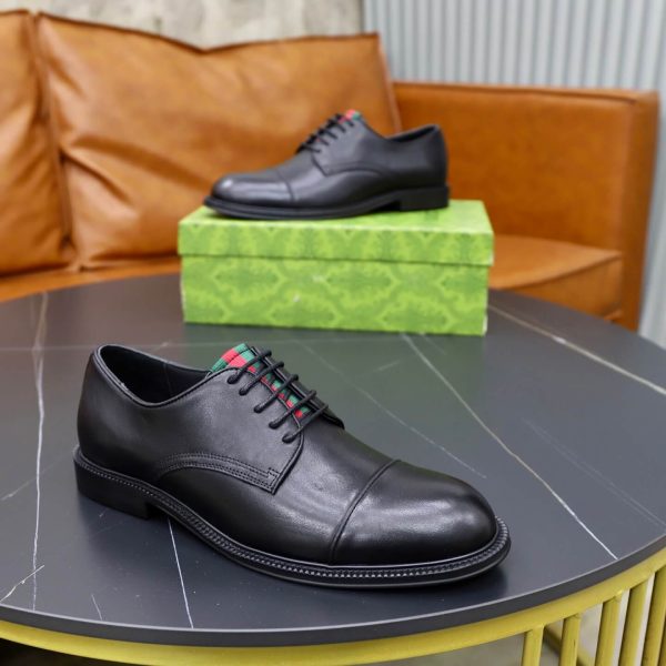 Gucci Web Detail Derby Shoes – Matte Black Calfskin (9) Gucci Web Detail Derby Shoes – Matte Black Calfskin
