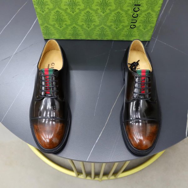 Gucci Web Detail Derby Shoes – Moka Brown Patina Leather