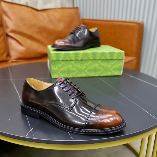 Gucci Web Detail Derby Shoes – Moka Brown Patina Leather