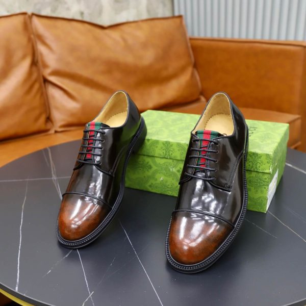 Gucci Web Detail Derby Shoes – Moka Brown Patina Leather