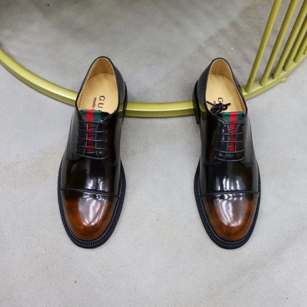 Gucci Web Detail Derby Shoes – Moka Brown Patina Leather
