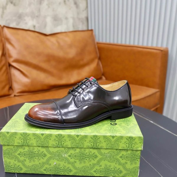 Gucci Web Detail Derby Shoes – Moka Brown Patina Leather