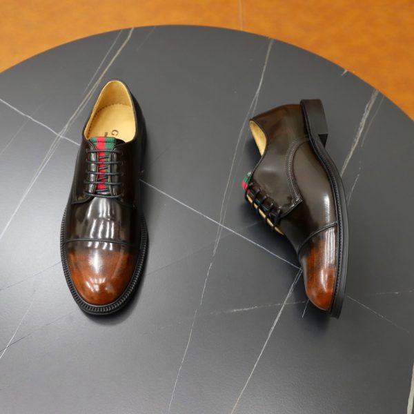 Gucci Web Detail Derby Shoes – Moka Brown Patina Leather