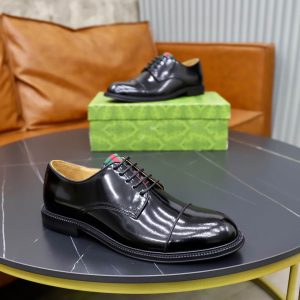 Gucci Web Detail Derby Shoes – Polished Black Leather (1) Gucci Web Detail Derby Shoes – Polished Black Leather