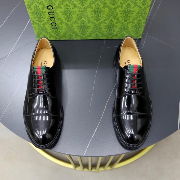 Gucci Web Detail Derby Shoes – Polished Black Leather (2) Gucci Web Detail Derby Shoes – Polished Black Leather