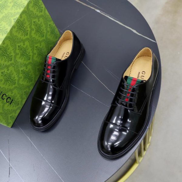 Gucci Web Detail Derby Shoes – Polished Black Leather (4) Gucci Web Detail Derby Shoes – Polished Black Leather