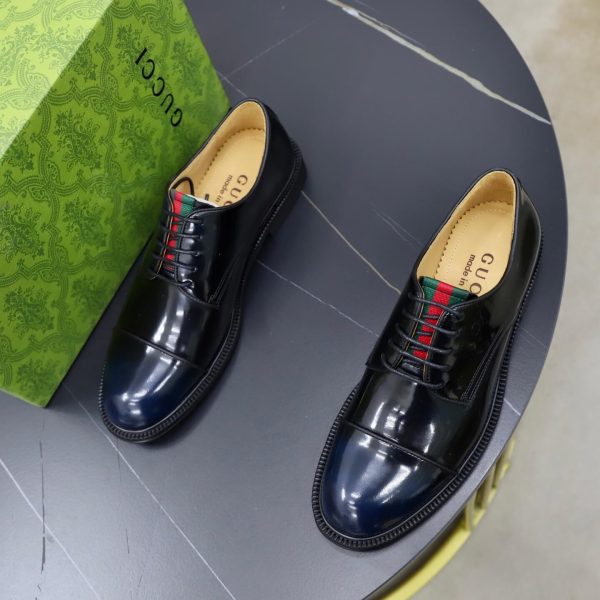 Gucci Web Detail Derby Shoes – Polished Black Leather (4) Gucci Web Detail Derby Shoes – Polished Black Leather