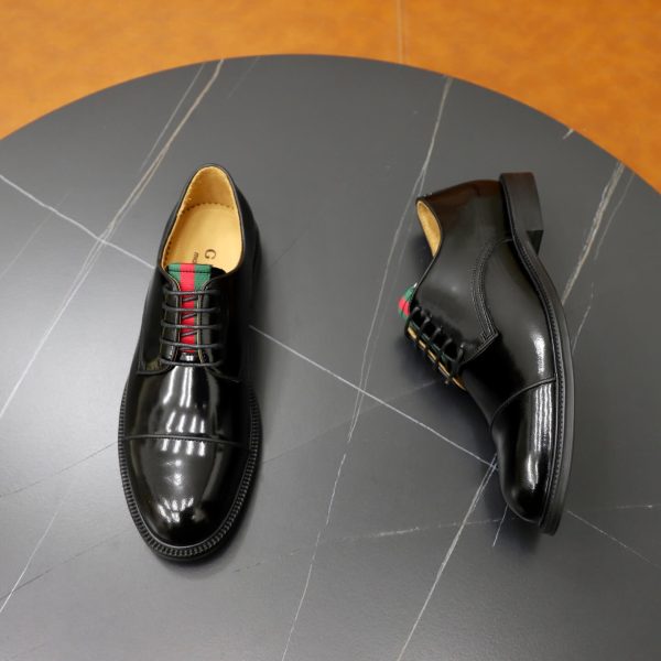 Gucci Web Detail Derby Shoes – Polished Black Leather (6) Gucci Web Detail Derby Shoes – Polished Black Leather