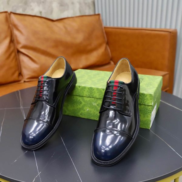 Gucci Web Detail Derby Shoes – Polished Black Leather (8) Gucci Web Detail Derby Shoes – Polished Black Leather
