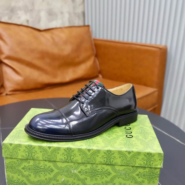 Gucci Web Detail Derby Shoes – Polished Black Leather (9) Gucci Web Detail Derby Shoes – Polished Black Leather