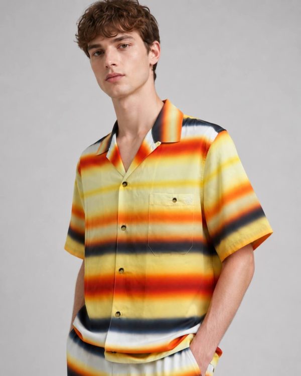Loewe Fading Stripe Short-Sleeve Shirt- Orange (1) Loewe Fading Stripe Short-Sleeve Shirt- Orange